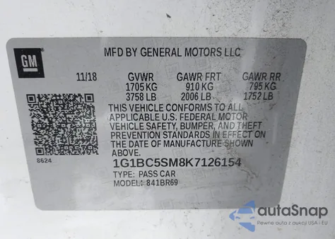 2019 Chevrolet Cruze Ls from USA, damaged, VIN 1G1BC5SM8K7126154